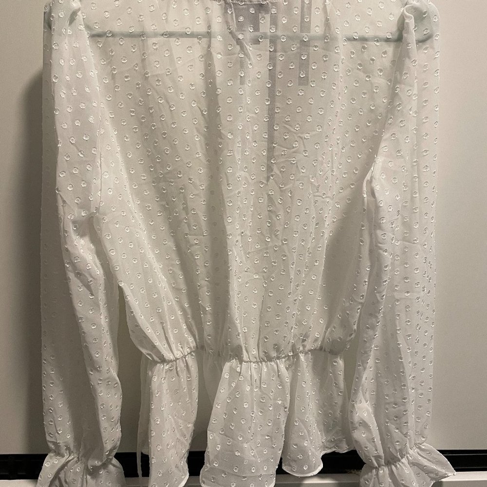Aqua white polka-dot wrap blouse - Picture 3 of 3
